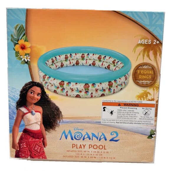 Moana Kiddie Pool 40 Inch Inflatable 3 Ring & Goggles Water Play Outdoor Summer - Picture 2 of 8